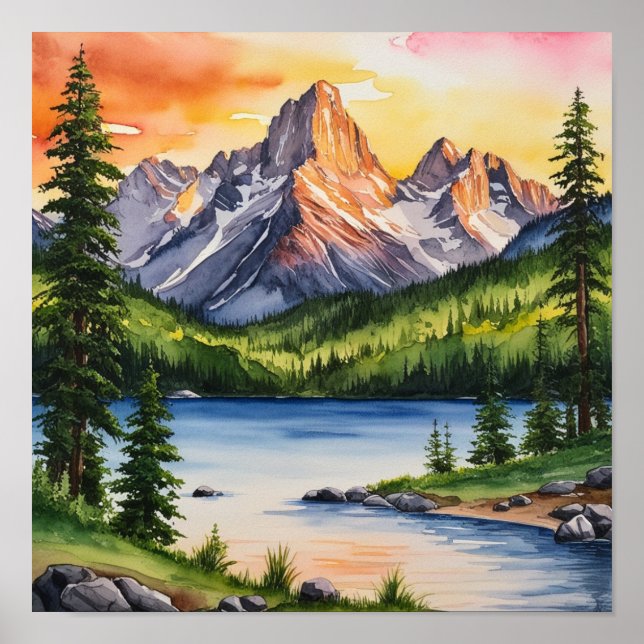 Póster Poster Serene Mountain and Trees (Frente)