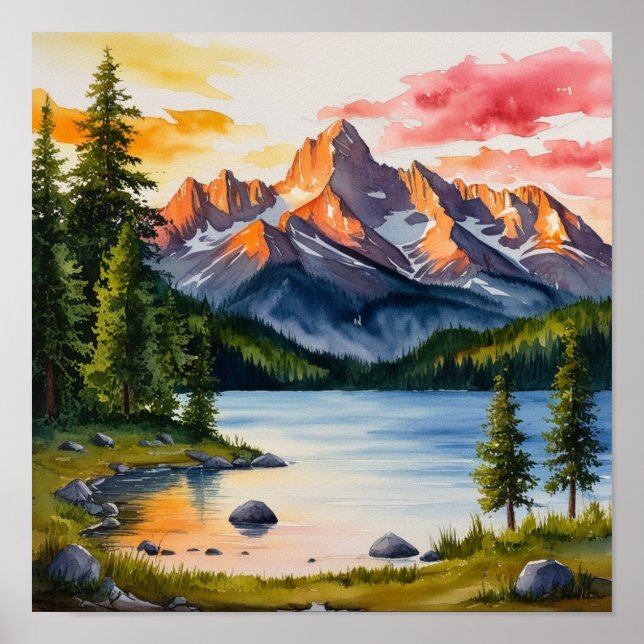 Póster Poster Serene Mountain and Trees (Frente)