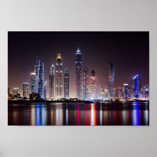 Póster Poster - Skyline de Dubái de noche (Frente)