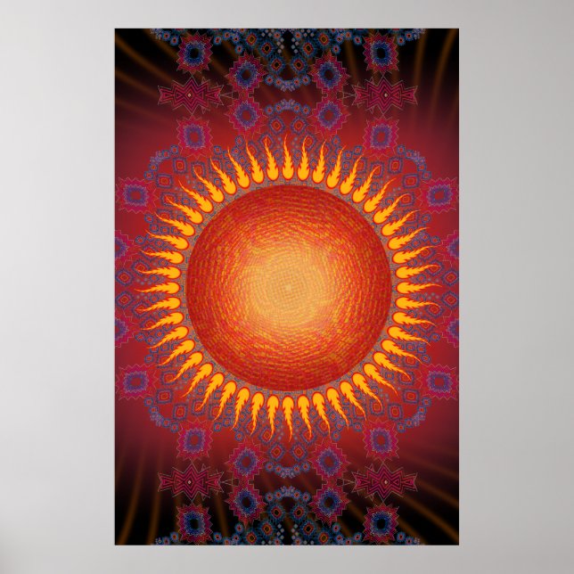 Póster Poster: Sol psicodélico: Diseño fractal espiral (Frente)