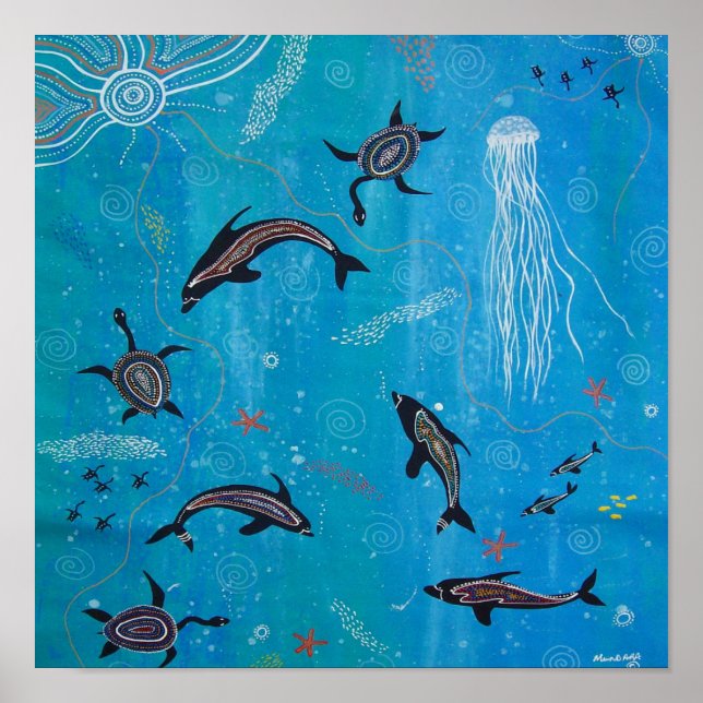 Póster Poster soñador de delfines y tortugas (Frente)