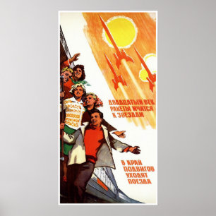 Póster Poster soviético de la propaganda del espacio