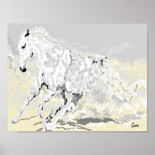 Póster Poster: Stallion blanco en movimiento