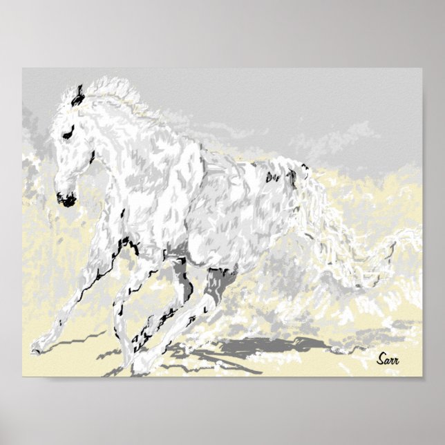 Póster Poster: Stallion blanco en movimiento (Frente)