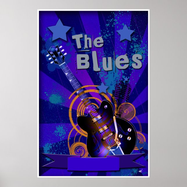 Póster Poster Starburt de la guitarra azul (Frente)