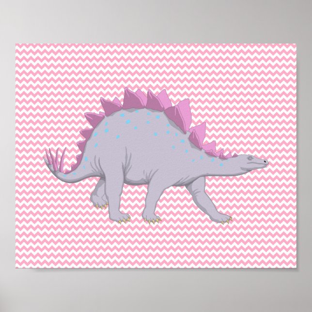 Póster Poster Stegosaurus de Chevron rosa y blanco (Frente)