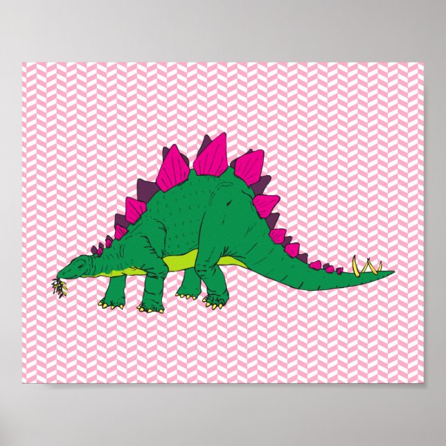 Póster Poster Stegosaurus Herringbone Rosa y Blanco (Frente)