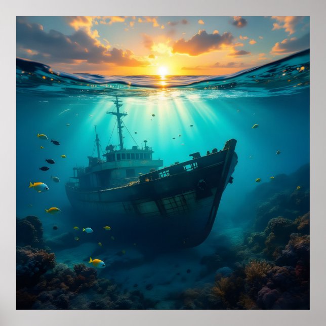 Póster Poster subacuático del atardecer (Frente)