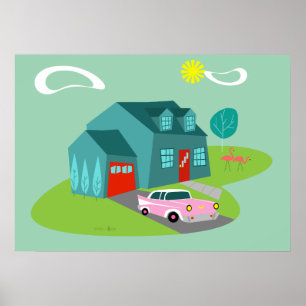 Póster Poster suburbano retro de la casa