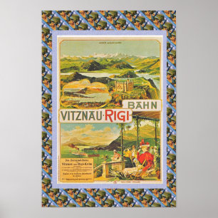 Póster Poster suizo de época Vitznau Rigi Bahn