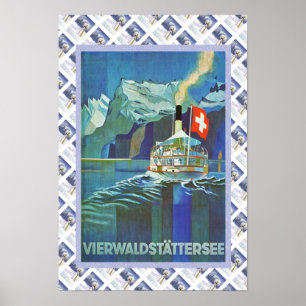 Póster Poster suizo Vierwaldstattersee del vintage