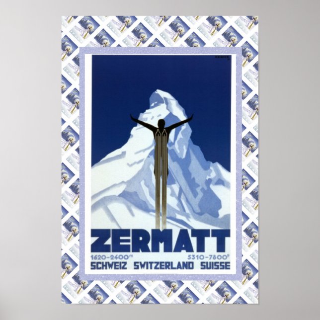 Póster Poster suizo Vintage Zermatt (Frente)