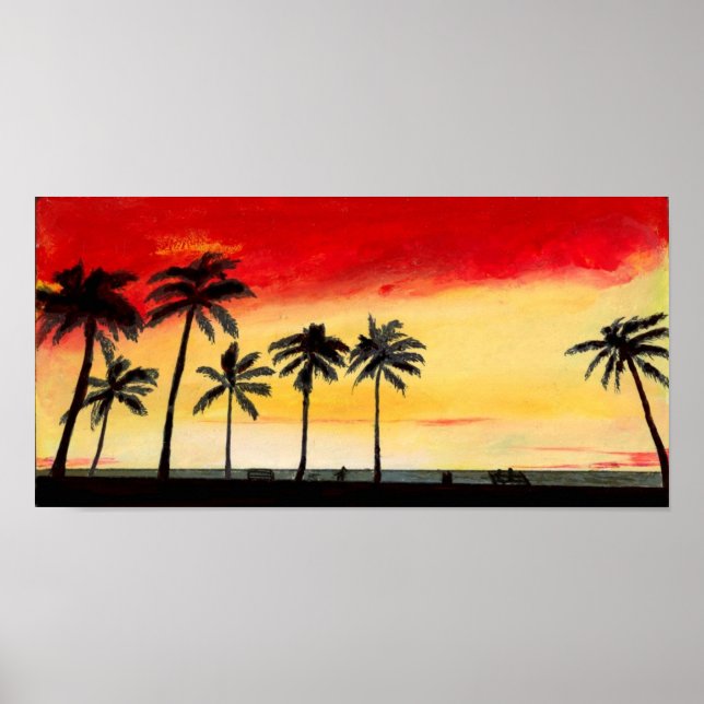 Póster Poster Sunset de California Tropical Beach Palm Tr (Frente)