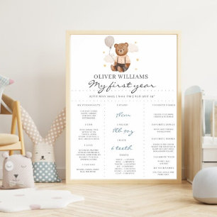 Póster Poster Teddy Bear 1st Birthday Milestone Boy Blue