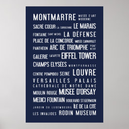 Póster Poster tipográfico de París, azul