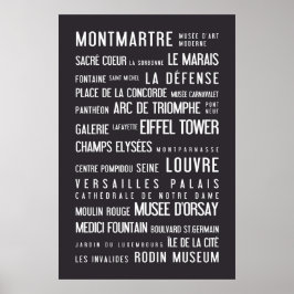 Póster Poster tipográfico de París, gris