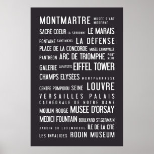 Póster Poster tipográfico de París, gris