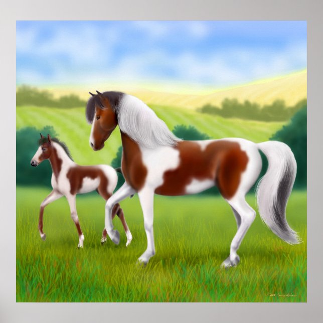 Póster Poster Tri Paint Horse and Foal (Frente)