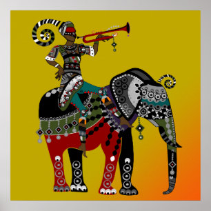 Póster poster tribal africano del elefante del montar a