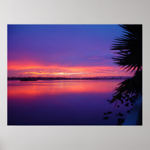 Póster Poster tropical de la puesta del sol de la palmera
