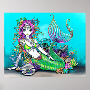 Póster Poster tropical de la sirena del arco iris de Lyra