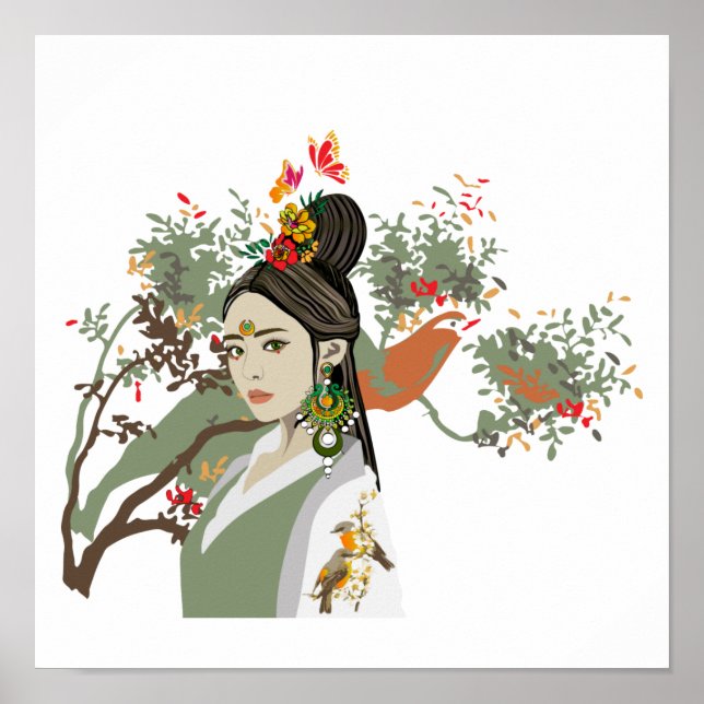 Póster Poster tropical de retrato Chica asiático (Frente)