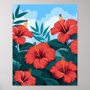 Póster Poster Tropical Hibiscus - Flor colorida