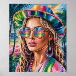 Póster Poster Tropical Sunset Babe - Vibrante Playa Retro