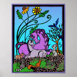 Póster Poster unicornio para niños - "madre sentada" retr
