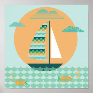 Póster Póster, velero, cuarto del niño, representación,