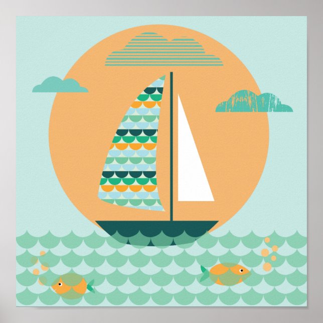 Póster Póster, velero, cuarto del niño, representación, (Frente)