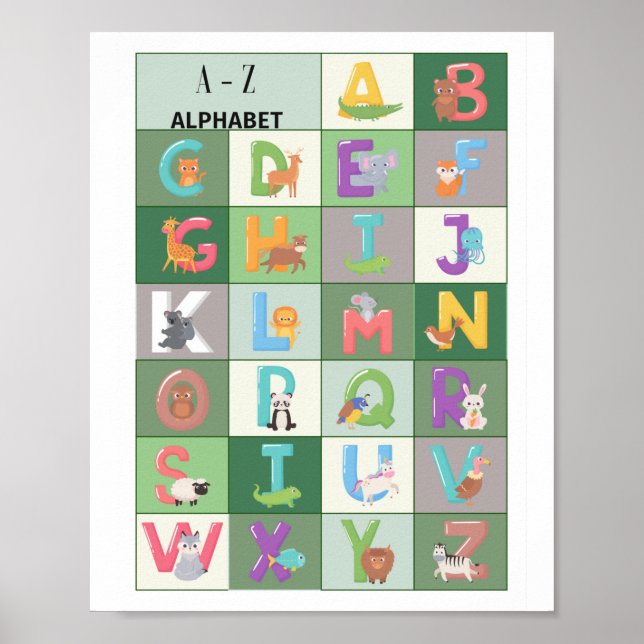 Póster Poster verde alfabeto para sala de guardería (Frente)