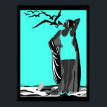 Póster Poster verde azulado ART DECO LADY Aves blancas ne<br><div class="desc">Poster turquesa verde azulado ART DECO LADY Pájaros blancos negros Martini</div>