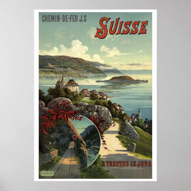 Póster Poster viajero turístico de Suiza en la era victor (Frente)
