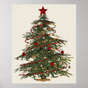 Póster poster viejo del árbol de navidad de la moda