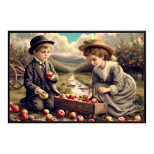 Poster Vintage Apple Harvest Children