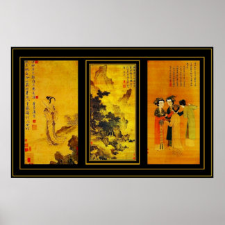 Póster Poster Vintage Art Japanese Tang Yin Panels