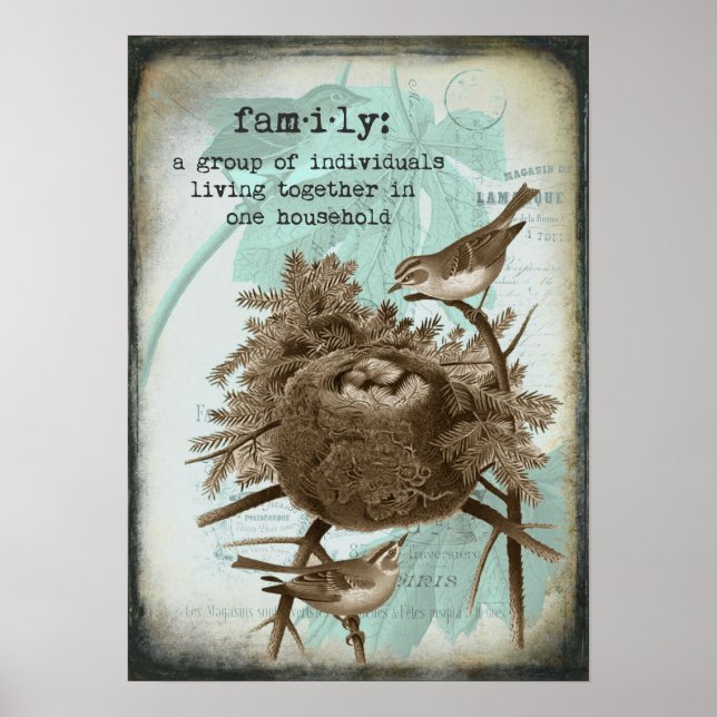 Póster Poster Vintage Bird Family (Frente)
