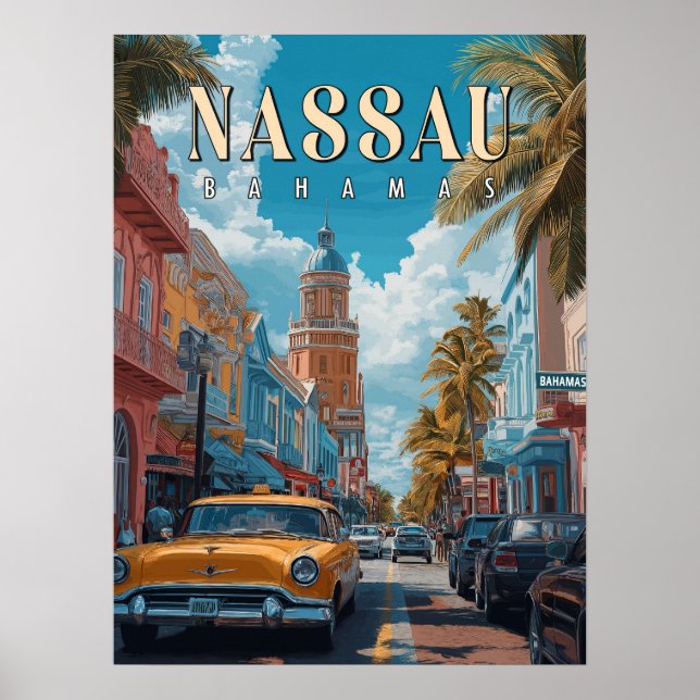 Póster Poster vintage de Nassau Bahamas - clásico tropica (Frente)