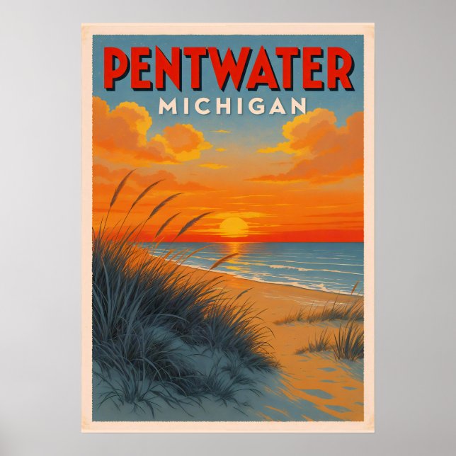 Póster Poster Vintage Pentwater Sunset (Frente)