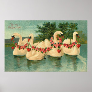 Póster Poster Vintage Valentine Swans
