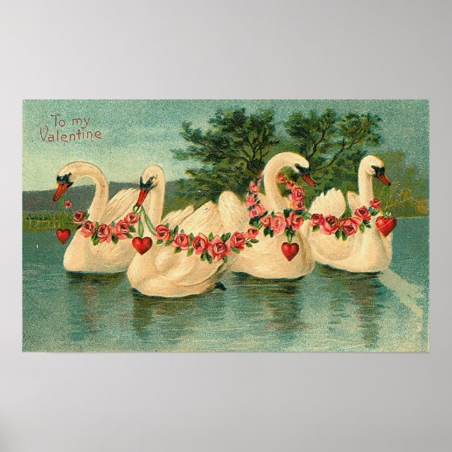 Póster Poster Vintage Valentine Swans (Frente)