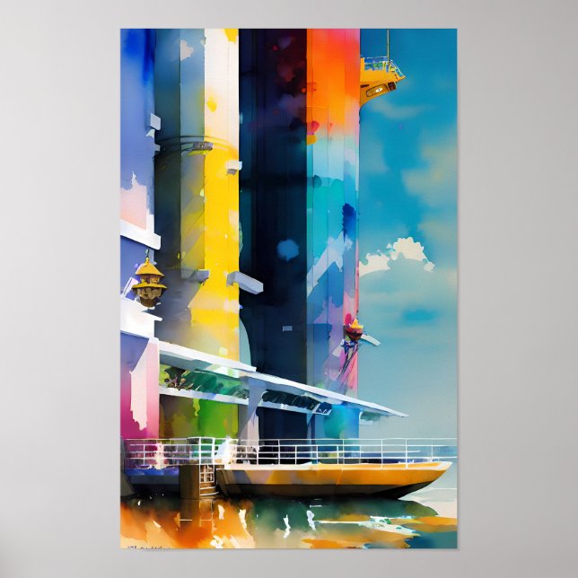 Póster Poster WaterColor del puerto arcoiris (Frente)