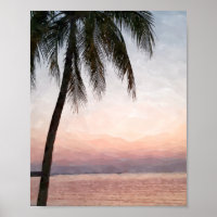 Poster Watercolor Palm Tropical Beach Sunset