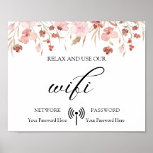 Poster WIFI mínimo Boda Floral Boho