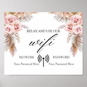 Póster Poster WIFI mínimo Boda Floral Boho