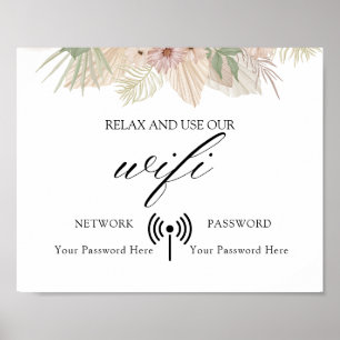 Póster Poster WIFI mínimo Boda Floral Boho