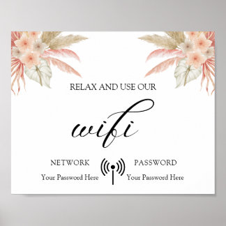 Póster Poster WIFI mínimo Boda Floral Boho