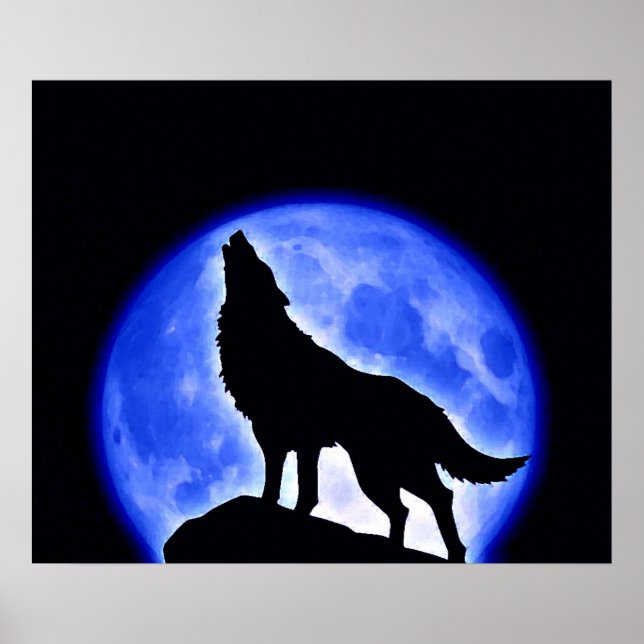 Póster Poster Wolf Howling Blue Full Moon (Frente)