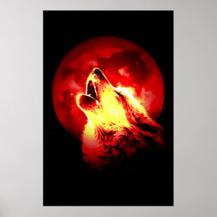Póster Poster Wolf & Red Moon